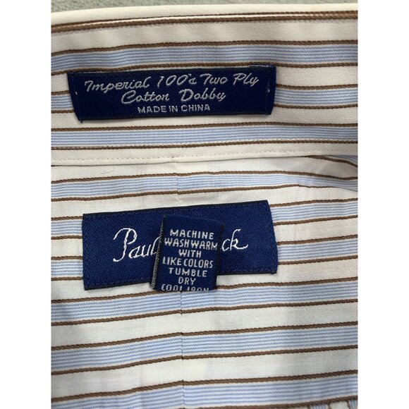 Paul Fredrick Trim Fit Men's 15.5-34 White Imperial Two Ply Cotton Dobby Shirt - Picture 8 of 9